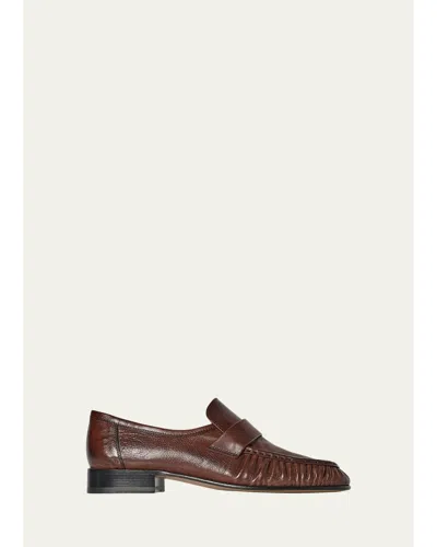 The Row Soft Leather Loafers In Chestnut