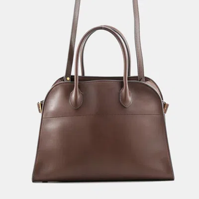 Pre-owned The Row Soft Margaux 12 Brown Grained Calfskin Leather Top Handle Bag