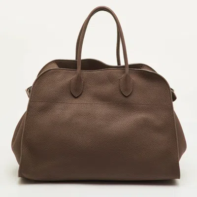 Pre-owned The Row Soft Margaux 15 Brown Olive Matte Grain Leather Satchel