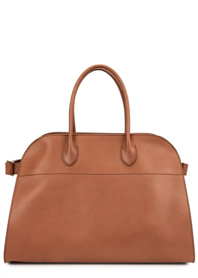 The Row Soft Margaux 15 Leather Tote In Dark Brown