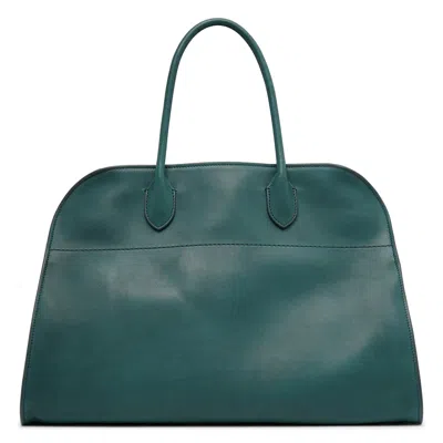 The Row Soft Margaux Green Leather Bag In Brown