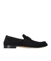 The Row Soft Moccasin In Suede In Black