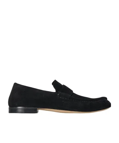 The Row Soft Moccasin In Suede In Black