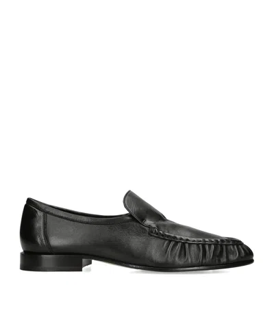 The Row Soft Moccasin Two Leather Loafers In Black