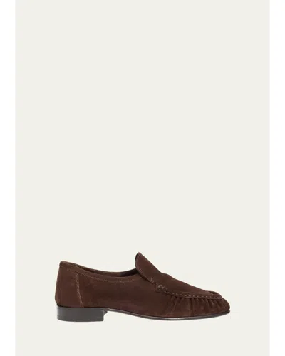 The Row Soft Moccasin Two Suede Loafers In Lacquer Brown