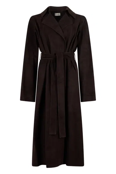 The Row Solana Coat In Suede In Brown
