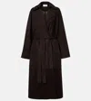 The Row Solana Suede Wrap Coat In Black