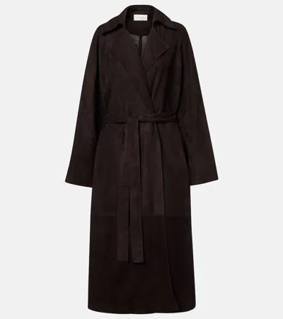 The Row Solana Suede Wrap Coat In Black
