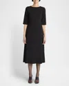 The Row Solene Elbow-sleeve Crepe Midi A-line Dress In Black