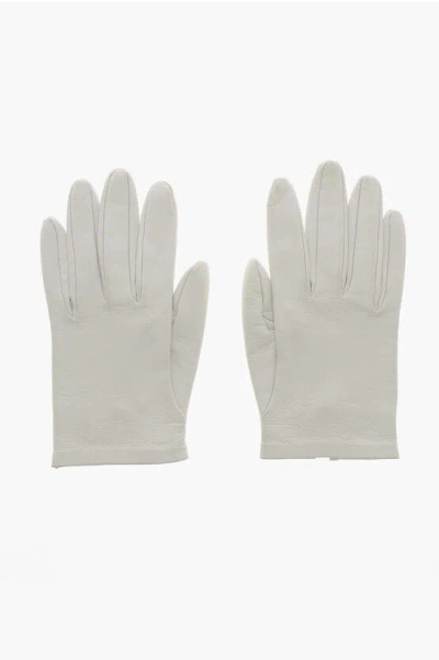 The Row Solid-color Leather Gloves In White