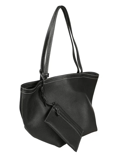 The Row Spacious Tote Bag With Pebbled Texture And Detachable Pouch In Black