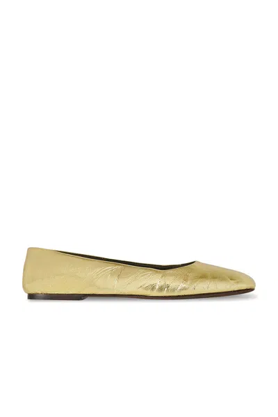 The Row Square Laminated Leather Ballerina Flats In Dorado