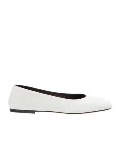 The Row Square Grained-leather Ballet Flats In White