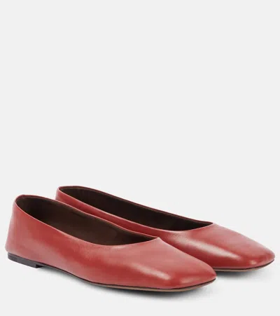 The Row Square Leather Ballet Flats In Red