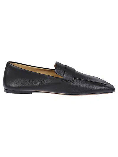The Row Square Leather Loafers In Black