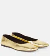 The Row Square Laminated Leather Ballerina Flats In Gold