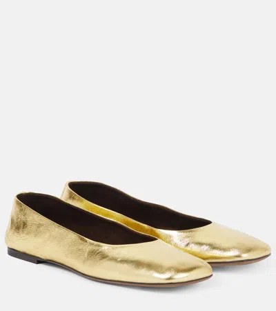 THE ROW SQUARE METALLIC LEATHER BALLET FLATS