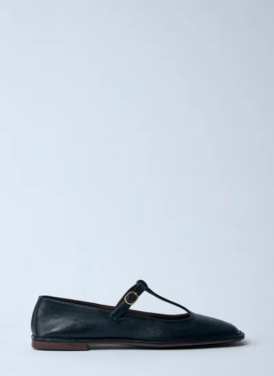 The Row Square T-strap Flats In Black