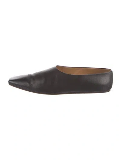 Pre-owned The Row Square Toe Leather Mules In Black