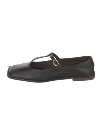 Pre-owned The Row Square T-strap Leather Mary Jane Flats In Brown