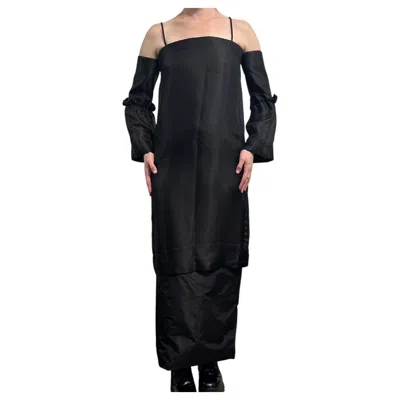 Pre-owned The Row Ss14 Archive Runway Look Layered Midi Dress Black Silk Puff Sleeve Us 2