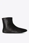 The Row Leather Ankle Boots Lined With Soft Shearling In Black
