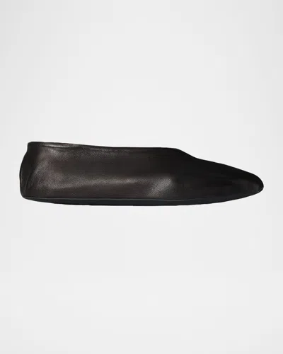 The Row Stella Slippers Brown In Leather And Shearling In Black