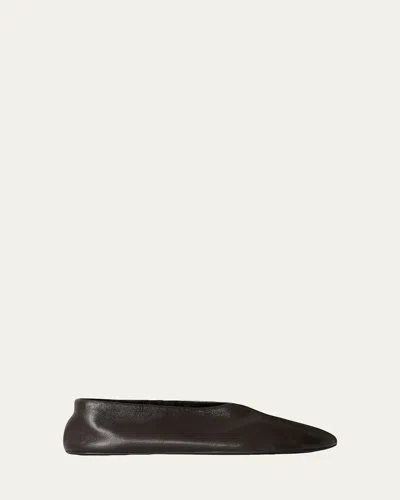 The Row Stella Leather Slippers In Brown