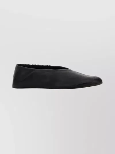The Row Luxurious Leather And Shearling Slipper In Black