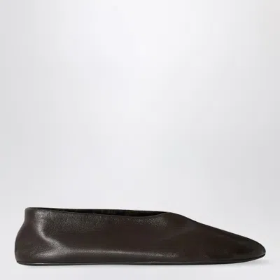 The Row Stella Slippers Brown In Leather And Shearling