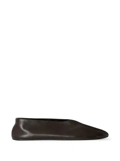 The Row Stella Slippers Brown In Leather And Shearling