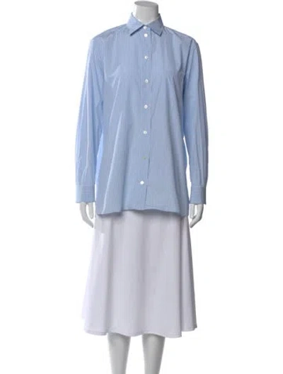 Pre-owned The Row Striped Long Sleeve Button-up Top In Blue