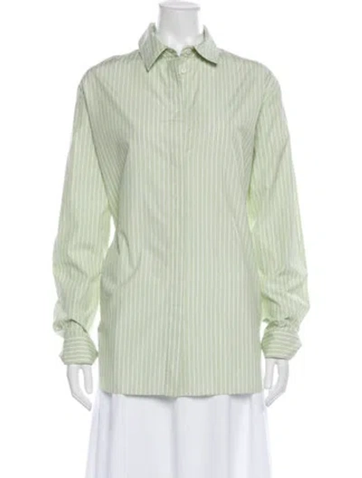 Pre-owned The Row Striped Long Sleeve Button-up Top In Green