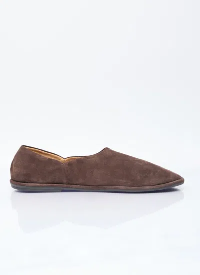 The Row Suede Canal Slippers In Brown