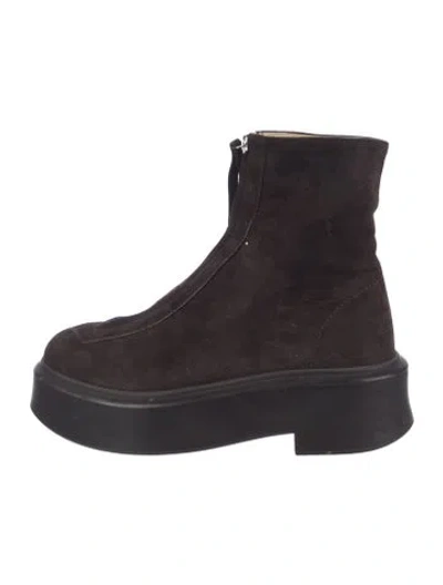 Pre-owned The Row Suede Combat Boots In Brown