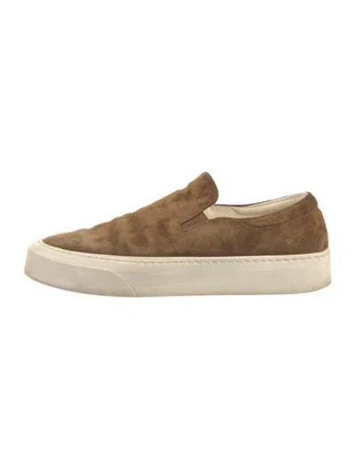 Pre-owned The Row Suede Flats In Brown
