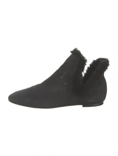 Pre-owned The Row Suede Fur Trim Boots In Black