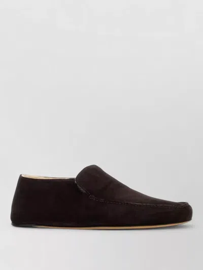 The Row Suede Leo Loafers Round Toe Flat Sole In Black