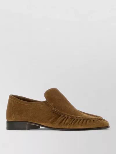 The Row Suede Loafers Round Toe Stitch Detailing In Brown