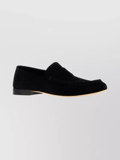 The Row Suede Loafers With Round Toe And Tonal Stitching In Black