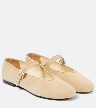 THE ROW SUEDE MARY JANE FLATS