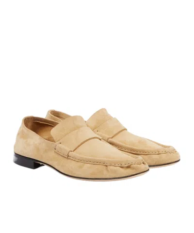 The Row Suede Penny Loafers In Nude