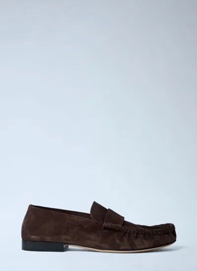 The Row Suede Soft Loafers In Brown
