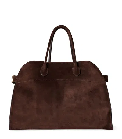 The Row Suede Soft Margaux 15 Top-handle Bag In Brown
