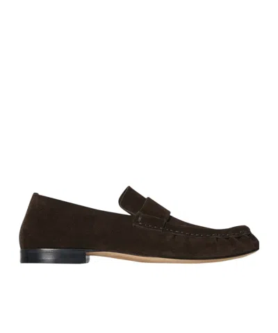 The Row Suede Soft Moccasins In Brown
