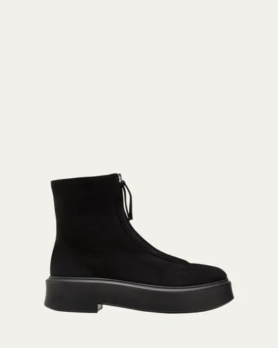 THE ROW SUEDE ZIP MOTO BOOTIES