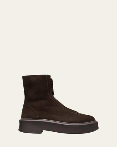 The Row Suede Zip Moto Booties In Brown