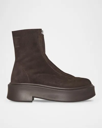 The Row Suede Zip Moto Booties In Brown
