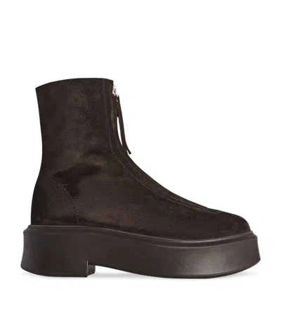 The Row Platform Sole Round Toe Ankle Boots In Dark Brown