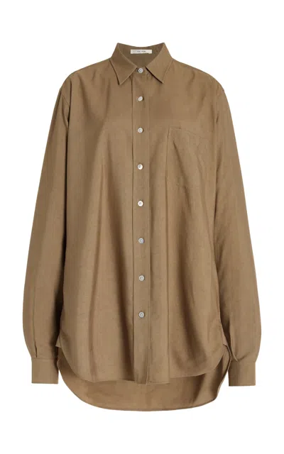The Row Sveva Silk Shirt In Neutral